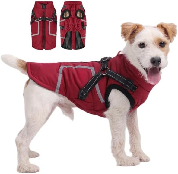 Warm Dog Coat Reflective Jacket, Waterproof Winter Coat for Dogs Turtleneck Dog Clothes for Cold Weather (Red, L(Chest:15.7-18.9",Neck:(15.3"))