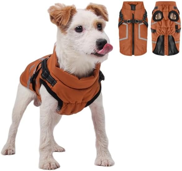 Warm Dog Coat Reflective Jacket, Waterproof Winter Coat for Dogs Turtleneck Dog Clothes for Cold Weather (Yellow, S(Chest:14.1-15.7",Neck:(12.9"))