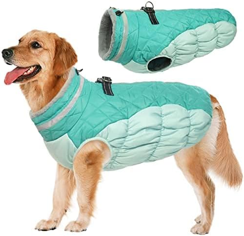 Lelepet Dog Coat Warm Dog Winter Coat Waterproof Dogs Jacket with Harness Built in Reflective Pet Fleece Vest Zip-Up Cold Weather Coats for Large Dogs Turtleneck Windproof Boston Terrier Mint Green