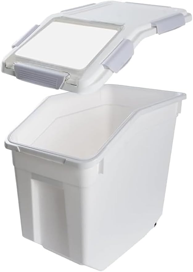 Large Flour Storage Container 25lb, 2 Pack BPA FREE Plastic Airtight Rice Storage Bin Pantry and Kitchen Food Organization, Barrel Measuring Cup and Airtight Lid for Sugar [Grey ]