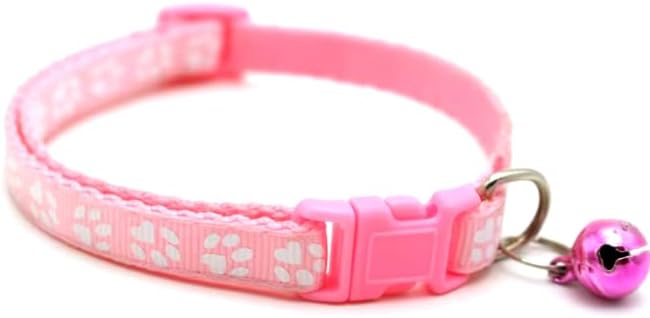 Adjustable Cat Collar Breakaway Clasp and Perfect Kitten Collar with Bell and Available Cat Collars for Girl and Boy Designs Lightweight and Safe Puppy Collar with Cute Paw Prints Collar (Pink)