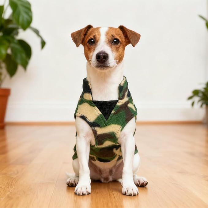 BEAUTYZOO Dog Fleece Vest Sweater Winter Jacket for Small and Medium Dogs with D-Ring Leash Cold Weather Coat Hoodie for XS S M Dogs Boy or Girls, Army Green S