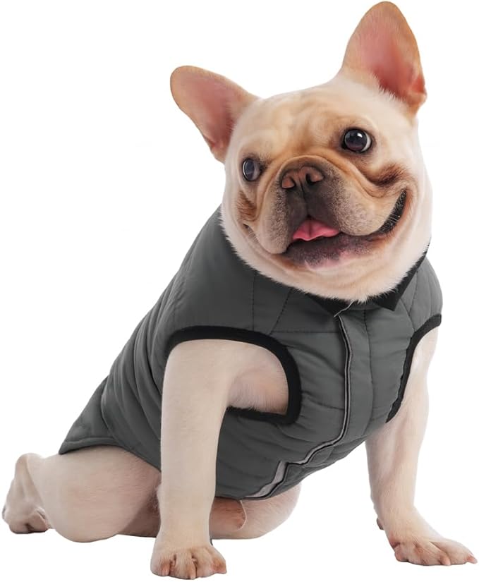 PetWarm Reversible Dog Cold Weather Coats, Waterproof Dog Puffer Vest, Vest for Dogs with Hook-and-Loop Strap, Windproof Outdoor Coat for Winter Walks and Snowy Days, Grey, 2XL
