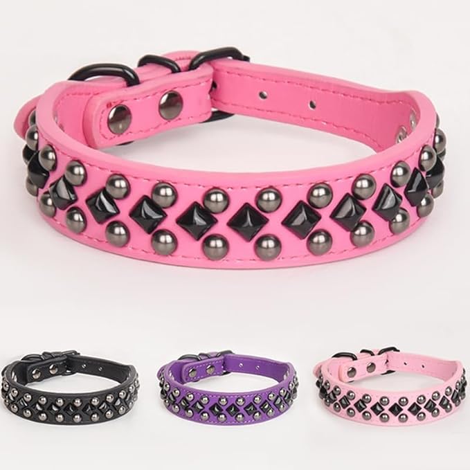 Serijoars Spiked Studded PU Leather Dog Collar for Small, Medium, Large Breeds, Pit Bull, Bully, Husky, Terrier, Adjustable (Purple, M (32-38CM))