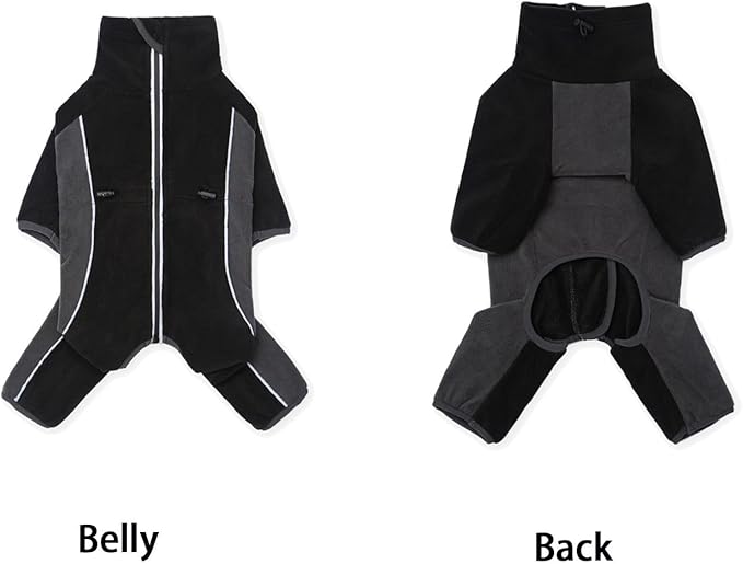 Fleece Dog Coat for Small Medium Dog,Pullover Pajamas Jumpsuit Bodysuit Puppy Coats with Legs, Pet Windproof Warm Cold Weather Jacket Full Body Vest Cozy Snowsuit Outfit Clothes (Black, S)