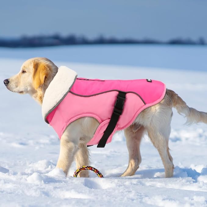 EMUST Dog Jacket Winter, Cozy Windproof Dog Jacket for Cold Weather, Solid Color Pet Vests for Winter for Medium Dogs, New Pink, M