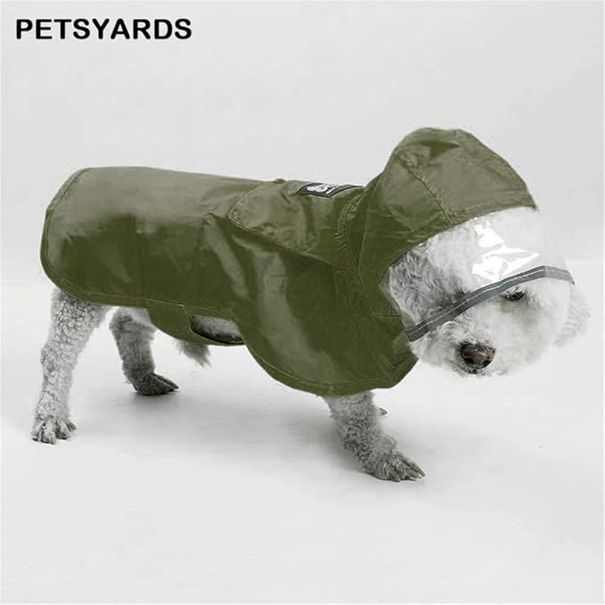 Raincoat Packable Hooded Dog Rain Jacket Reflective Strips Lightweight Adjustable Poncho for Small Medium Large Dogs Army GreenXS (Back:11 Inches)