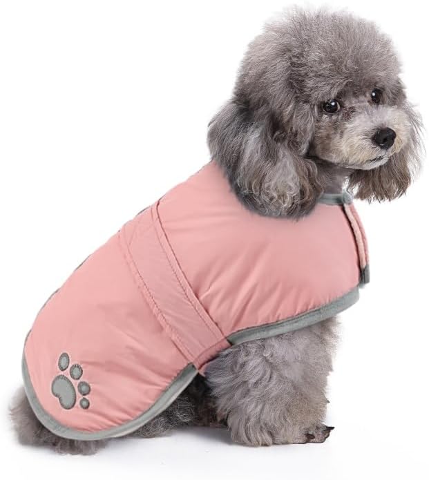 Queenmore Dog Winter Coat, Fleece Puffer Dog Down Vest, Cold Weather Pet Jacket for Dogs, Waterproof Reflective Reversible Dog Sweater Clothes for Small, Medium and Large Dogs (Light Pink, L)
