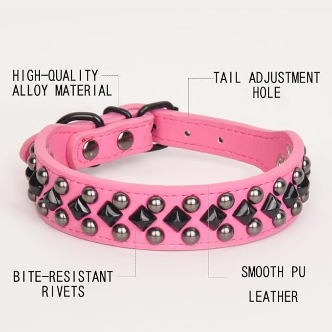 Serijoars Spiked Studded PU Leather Dog Collar for Small, Medium, Large Breeds, Pit Bull, Bully, Husky, Terrier, Adjustable (Purple, XXL (50-57CM))