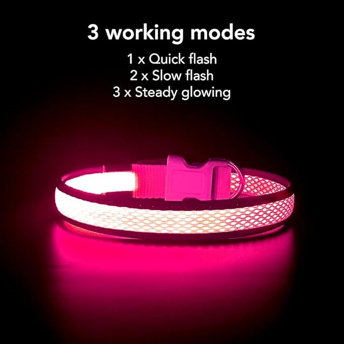 YFbrite Light up Dog Collar, USB Rechargeable LED Puppy Collar Super Bright Adjustable Glowing Dog Lights for Night Walking (Pink, Medium)
