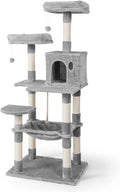 CAPHAUS Tall Cat Tree for Indoor Cats, Modern Cute 58-Inch Cat Climbing Play Tower with Top Perch for Large Cats Kittens, Multi-Level Cat Activity Tree w Scratching Posts, Hammock, Cat Cave Condo