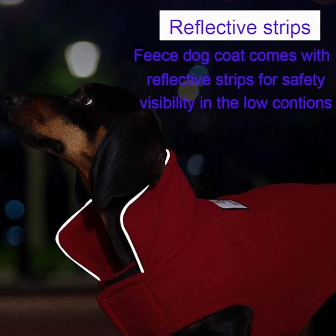 Fleece Dog Coat Pet Jacket Reflective for Cold Weather for Extra Large to Small Pets(Red,S)