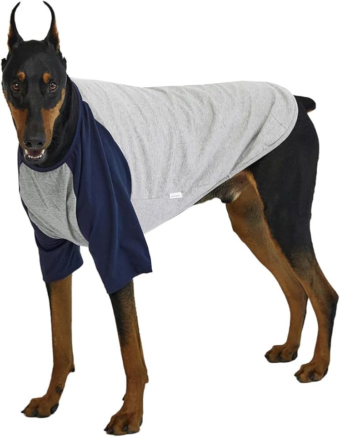 Dog Shirt for Small and Large Dogs Raglan Cotton T-Shirts Soft Breathable Dog Shirts pet Clothes Gray Series (3X-Large, Gray/Navy)