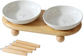 Raised Ceramic Wide Whisker Friendly Cat Dishes, Anti-Slip Food& Water Bowl with 2 Style Stand Adjustable Pet Bowl Set(2Dish+Stand, White)