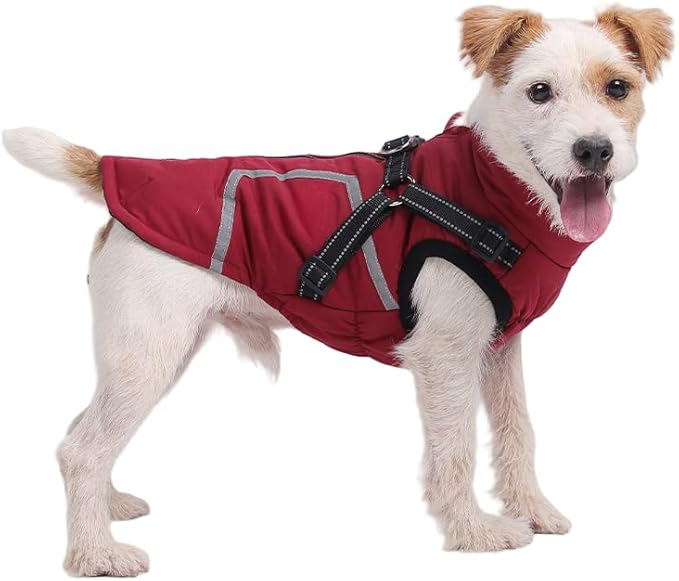 Warm Dog Coat Reflective Jacket, Waterproof Winter Coat for Dogs Turtleneck Dog Clothes for Cold Weather (Red, M(Chest:15.7-17.3",Neck:(14.5"))