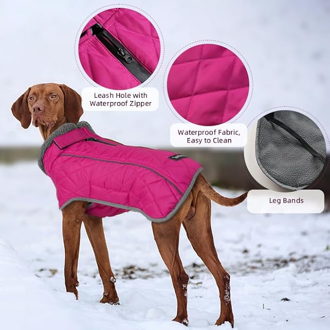 Fragralley Dog Coat Medium, Waterproof Dog Jacket with Warm Fleece Lining, Adjustable Reflective Dogs Winter Coat, Turtleneck Pet Coats for Cold Weather (Rose Pink M)