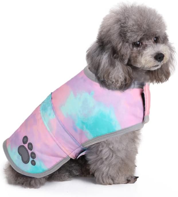 Queenmore Dog Winter Coat, Cold Weather Fleece Jacket for Dogs, Waterproof Reflective Reversible, for Small, Medium and Large Dogs (Tie-Dye, XS)
