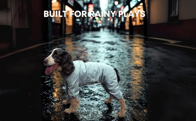 Dog Raincoat, Waterproof Coat, Light Weight & Weather Resistant Shell, Full Coverage Rain Jacket with Legs, Grey, Including Storage Bag, for Small and Medium Breed(Medium)