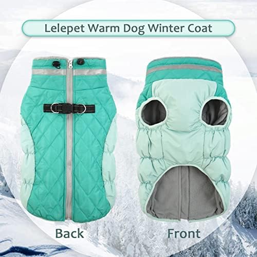 Lelepet Dog Coat Warm Dog Winter Coat Waterproof Dogs Jacket with Harness Built in Reflective Pet Fleece Vest Zip-Up Cold Weather Coats for Large Dogs Turtleneck Windproof Boston Terrier Mint Green