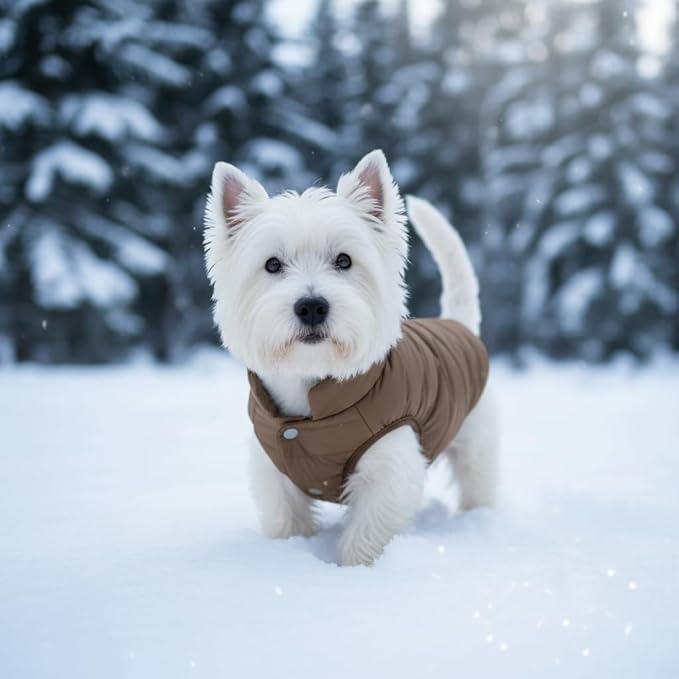 ASENKU Dog Winter Coat - Waterproof Windproof Dog Jacket, Warm Snowproof Doggie Puffer Vest for Cold Weather, Lightweight Snow Coats for Small Medium Large Dogs(L, Coffee)