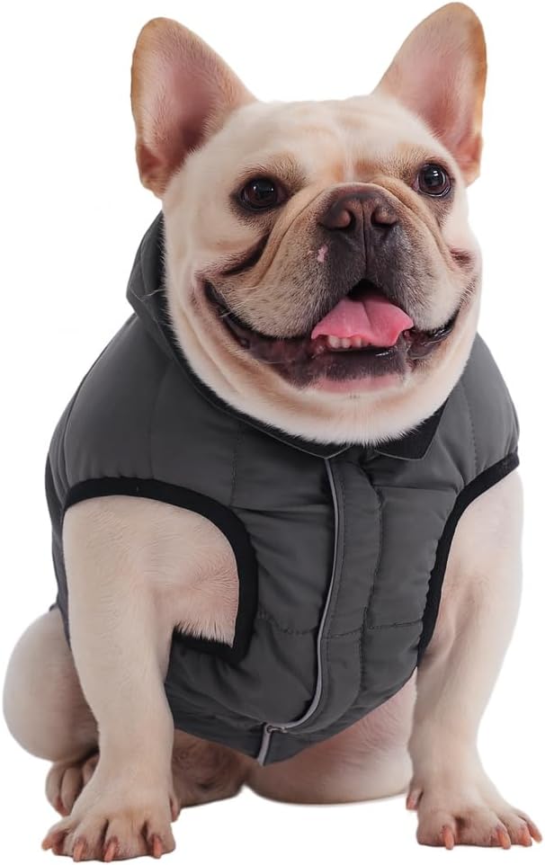 PetWarm Reversible Dog Cold Weather Coats, Waterproof Dog Puffer Vest, Vest for Dogs with Hook-and-Loop Strap, Windproof Outdoor Coat for Winter Walks and Snowy Days, Grey, 2XL