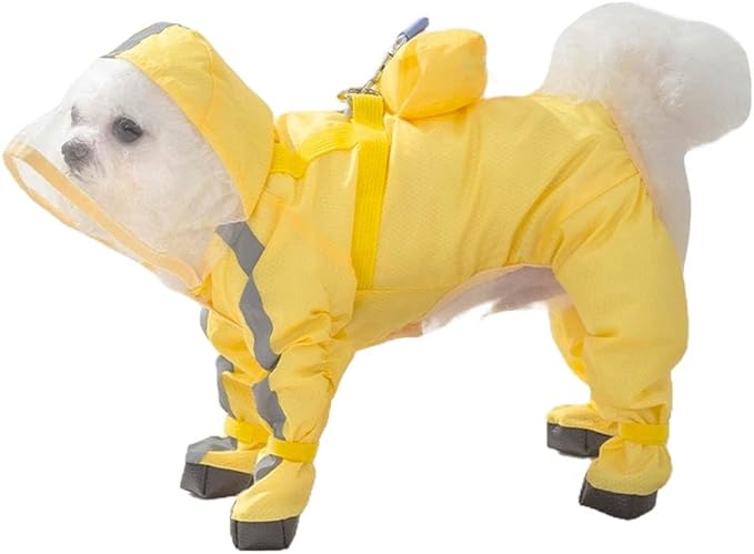 Full Coverage Small Dog Raincoat, Waterproof with Four-Leg Protection, Ideal for Teddy Bears, Includes Waterproof Mini Backpack (Yellow, X-Small(Suggest Weight 1.3-3.3lb))