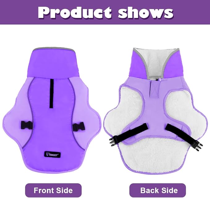 EMUST Dog Winter Coat, Thick Windproof Dog Jacket Winter, Pet Dogs Winter Vest for Small/Medium/Large Dog,New Purple, XXL
