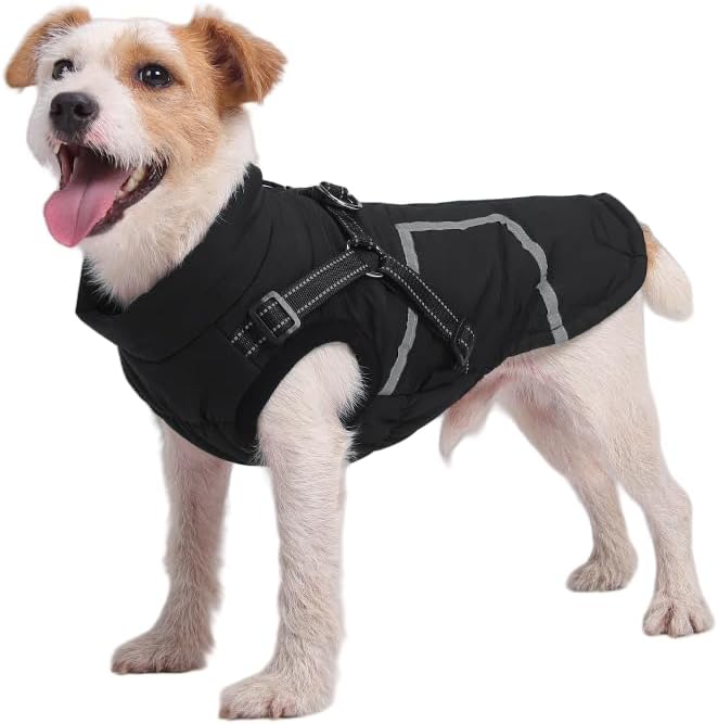 Warm Dog Coat Reflective Jacket, Waterproof Winter Coat for Dogs Turtleneck Dog Clothes for Cold Weather (Black, XL(Chest:18.9-20.4",Neck:(16.9"))