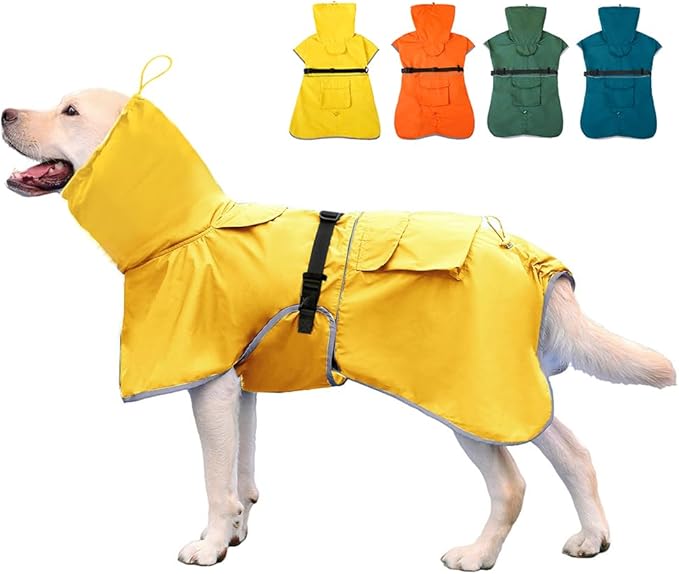 Dog Raincoat Waterproof Dog Rain Coat with Hoodile, Reflective Adjustable Lightweight Pet Rain Jacket for Medium Large Dogs(Yellow, 7XL)