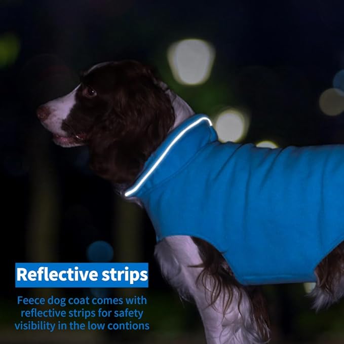 Fleece Dog Coat Pet Jacket Reflective for Cold Weather for Extra Large to Small Pets(Blue,XL)