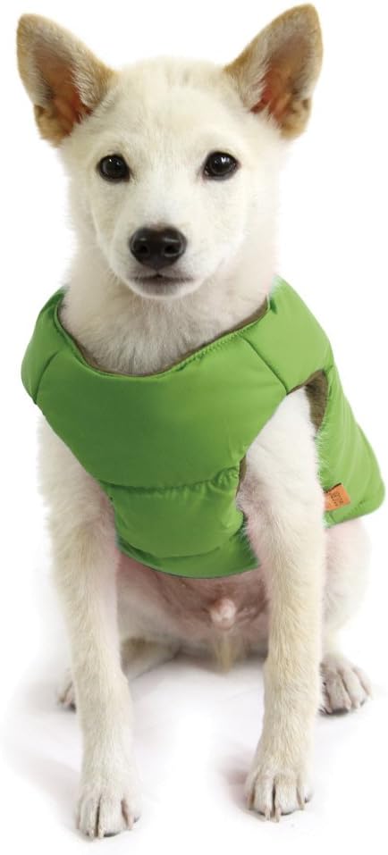 Gooby Padded Vest Dog Jacket - Solid Green, Small - Warm Zip Up Vest Fleece Jacket with Dual D Ring Leash Water Resistant for Small to Medium Dogs