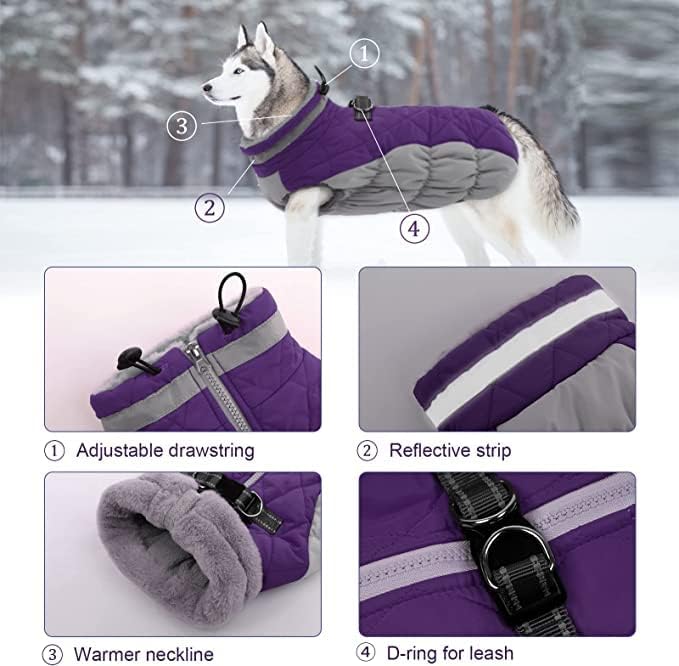 LeLePet Warm Winter Coat, Fleece Dog Jacket with Harness, Reflective Turtleneck, Waterproof, for Small Medium Large Dogs