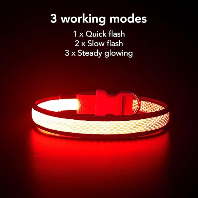 YFbrite Light up Dog Collar, USB Rechargeable LED Puppy Collar Super Bright Adjustable Glowing Dog Lights for Night Walking (Red, Medium)