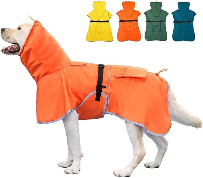 Dog Raincoat Waterproof Dog Rain Coat with Hoodile, Reflective Adjustable Lightweight Pet Rain Jacket for Medium Large Dogs(Orange, 6XL)