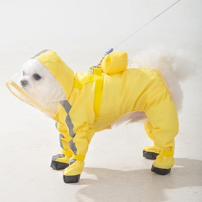 Full Coverage Small Dog Raincoat, Waterproof with Four-Leg Protection, Ideal for Teddy Bears, Includes Waterproof Mini Backpack (Yellow, Small(Suggest Weight 3.3-5.5lb))