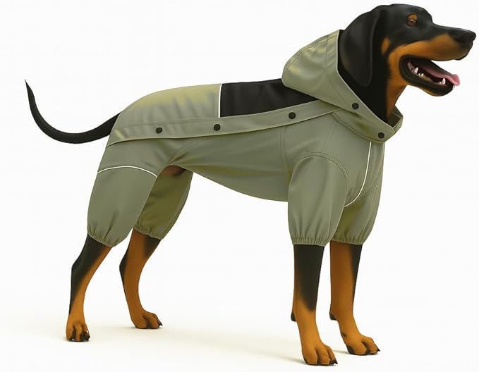 LOVELONGLONG Waterproof Dog Raincoat with Removable Hood – Outdoor Full Body Dog Jacket, Windproof Snowproof Shell Suit – All Season Pet Rain Gear Sage Green L