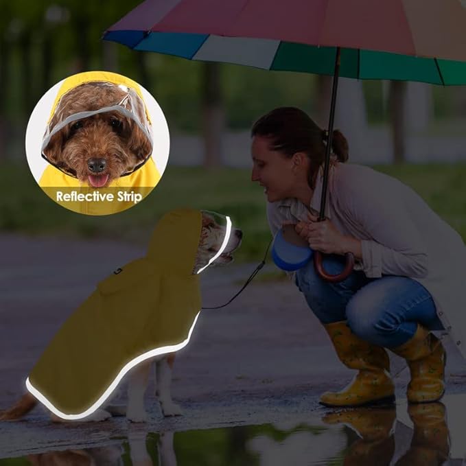 SlowTon Dog Raincoat, Adjustable Dog Rain Jacket Clear Hooded Double Layer, Waterproof Poncho with Reflective Strip Straps and Storage Pocket for Small Medium Large Dog (XXXL)