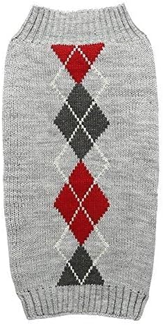 Grey Argyle Knit Pet Sweaters Clothes for Small Dogs, Grey Small (S) Size