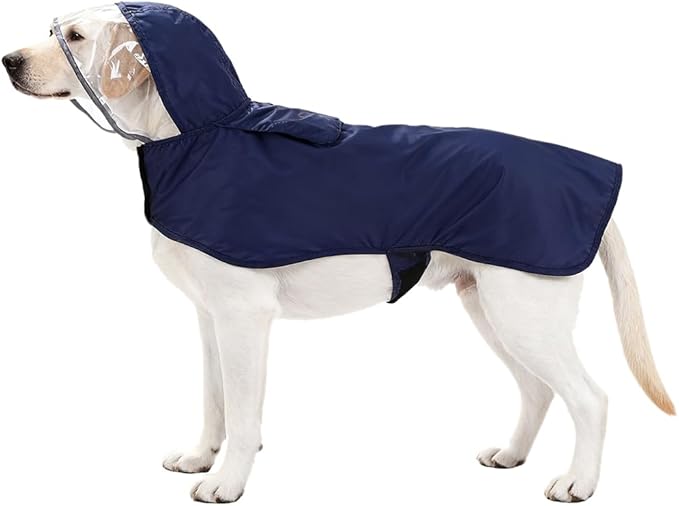 Pet Raincoat Packable Hooded Dog Rain Jacket Reflective Strips Lightweight Adjustable Poncho for Small Medium Large Dogs Blue L