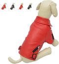 Lovelonglong Cool Dog Leather Jacket, Warm Coats Dogs Windproof Cold Weather Coats for Large Medium Small Dogs, Pomeranian Clothing Red M
