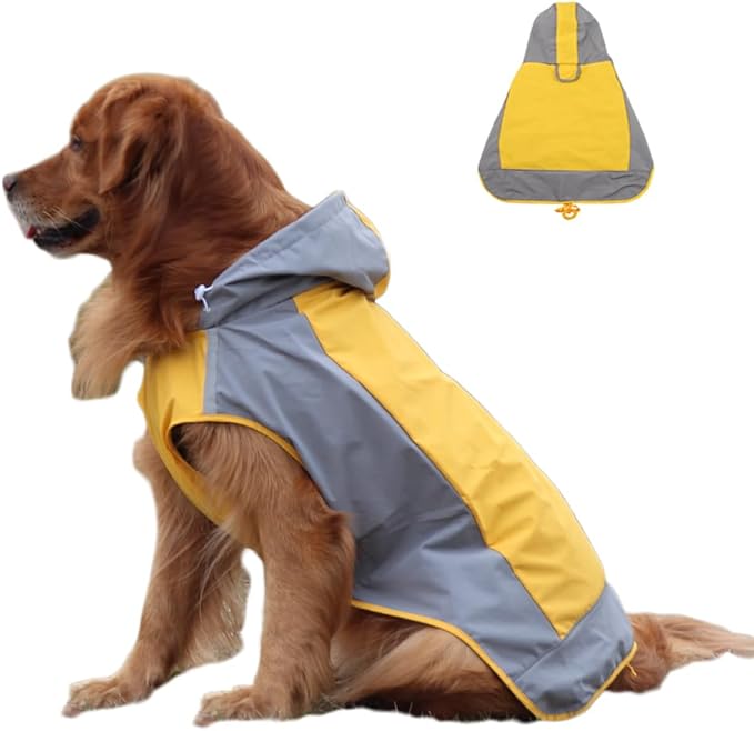 Dogs Packable Lightweight Raincoat: Pet Dog Hood Waterproof Coats Yellow Size 9