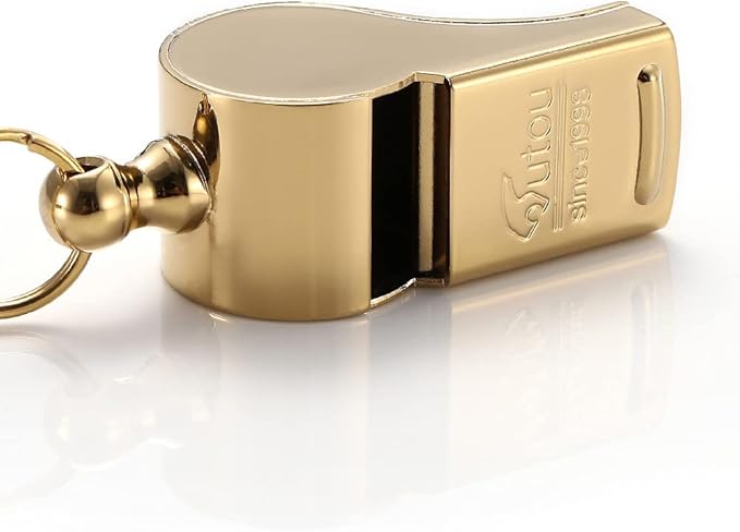 HUTOU Whistle L5523CTJ Brass Golden Whistle with Lanyard, Metal Whistle for Coaches and Police