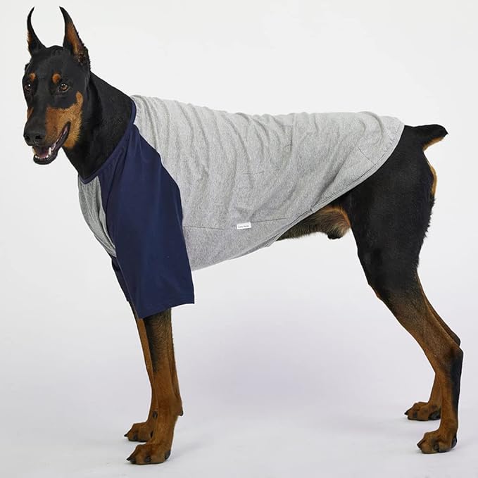 Dog Shirt for Small and Large Dogs Raglan Cotton T-Shirts Soft Breathable Dog Shirts pet Clothes Gray Series (3X-Large, Gray/Navy)