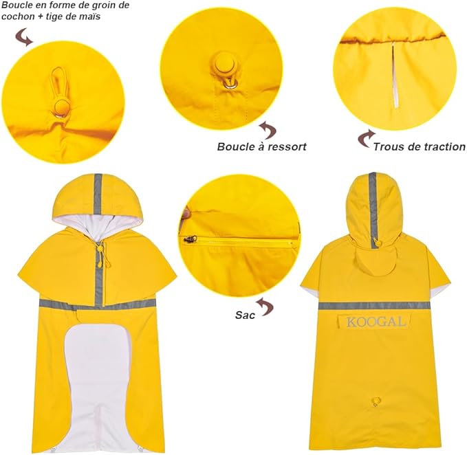 Hooded Rain Coat for Dogs for Small Sized Dogs, Dog Raincoat Apparel Poncho Waterproof Dog Clothes Pet Jacket Dog Raincoats Jacket (2XL,Yellow)