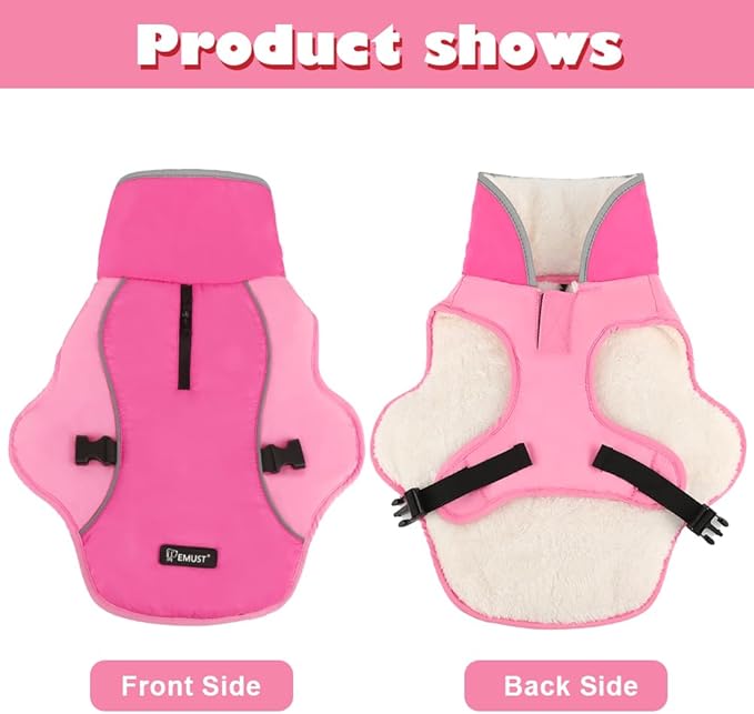 EMUST Dog Jacket Winter, Cozy Windproof Dog Jacket for Cold Weather, Solid Color Pet Vests for Winter for Medium Dogs, New Pink, M
