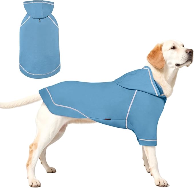 Basic Dog Hoodie Sweatshirts, Pet Clothes Hoodies Sweater with Hat and Leash Hole, Soft Cotton Outfit Coat for Small Medium Large Dogs, Light Blue (Large)