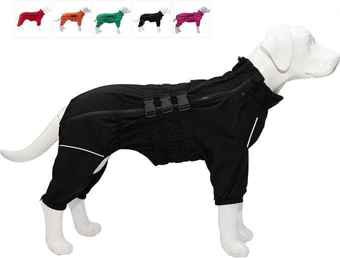 Dogs Waterproof Jacket, Lightweight Waterproof Jacket Reflective Safety Dog Raincoat Windproof Snow-Proof Dog Vest for Small Medium Large Dogs Corgis Dachshund Black D-S