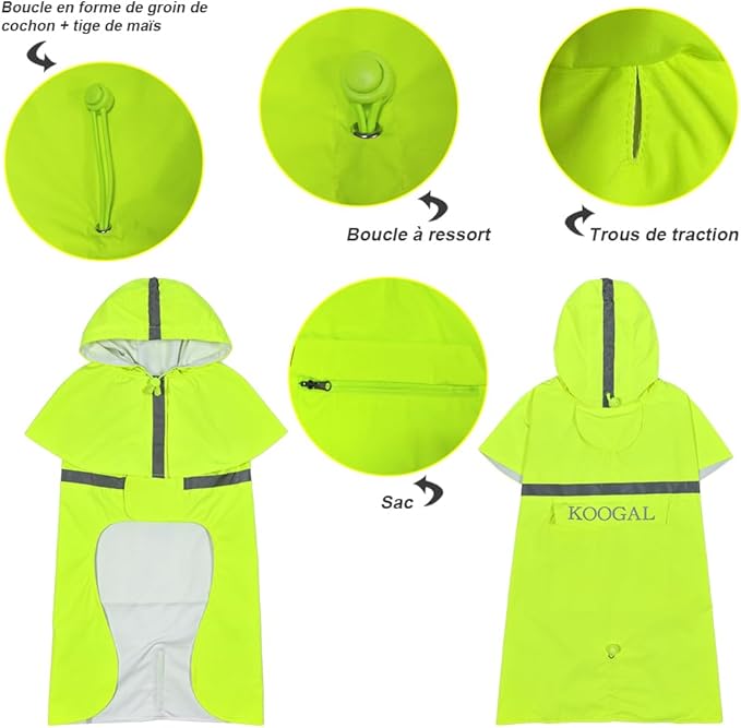 Pet Large Dog Raincoat Apparel Poncho Waterproof for Medium Large Sized for Dog Raincoat Clothes Jacket (Fluor Yellow,5XL)