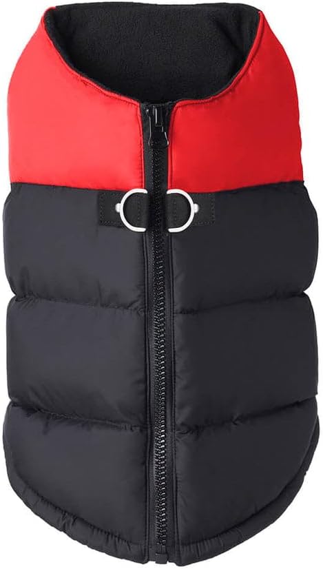 Gooby Padded Vest Dog Jacket - Red, Large - Warm Zip Up Vest Fleece Jacket with Dual D Ring Leash Water Resistant for Small to Medium Dogs