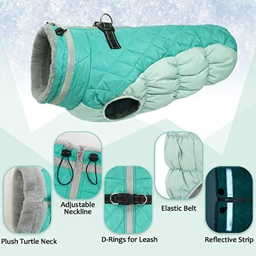 Lelepet Dog Coat Warm Dog Winter Coat Waterproof Dogs Jacket with Harness Built in Reflective Pet Fleece Vest Zip-Up Cold Weather Coats for Large Dogs Turtleneck & Windproof Coats Boxer Mint Green XL
